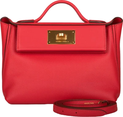 Hermes Mini 24/24 Bag Rouge de Coeur Evercolor and Swift Gold Hardware Hermes Mini 24/24 Bag Rouge de Coeur Evercolor and Swift Gold Hardware