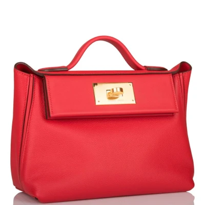 Hermes Mini 24/24 Bag Rouge de Coeur Evercolor and Swift Gold Hardware Hermes Mini 24/24 Bag Rouge de Coeur Evercolor and Swift Gold Hardware