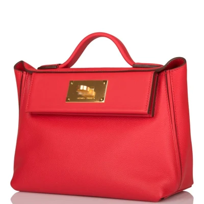Hermes Mini 24/24 Bag Rouge de Coeur Evercolor and Swift Gold Hardware Hermes Mini 24/24 Bag Rouge de Coeur Evercolor and Swift Gold Hardware