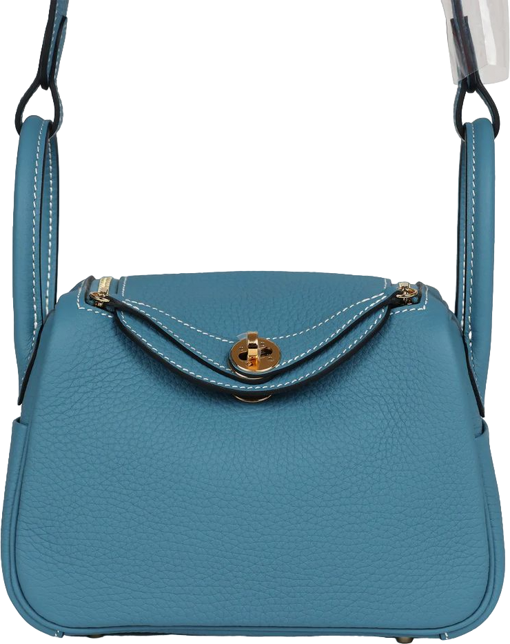 Hermes Mini Lindy Blue Jean Clemence Gold Hardware