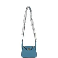 Hermes Mini Lindy Blue Jean Clemence Gold Hardware