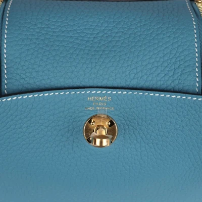 Hermes Mini Lindy Blue Jean Clemence Gold Hardware