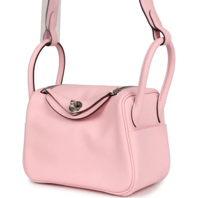 Hermes Mini Lindy Rose Sakura Swift Palladium Hardware