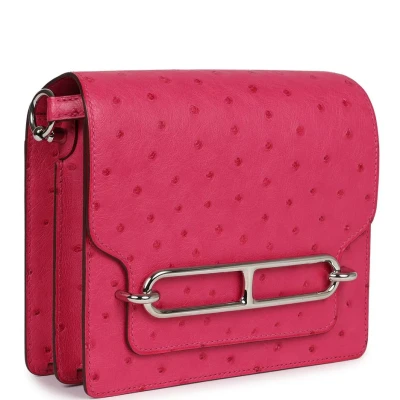 Hermes Mini Roulis Rose Tyrien Ostrich Palladium Hardware Hermes Mini Roulis Rose Tyrien Ostrich Palladium Hardware
