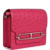 Hermes Mini Roulis Rose Tyrien Ostrich Palladium Hardware Hermes Mini Roulis Rose Tyrien Ostrich Palladium Hardware