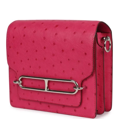 Hermes Mini Roulis Rose Tyrien Ostrich Palladium Hardware Hermes Mini Roulis Rose Tyrien Ostrich Palladium Hardware