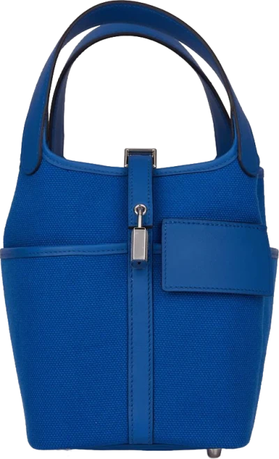 Hermes Picotin Cargo 18 Bleu France Swift and Toile Canvas Palladium Hardware Hermes Picotin Cargo 18 Bleu France Swift and Toile Canvas Palladium Hardware