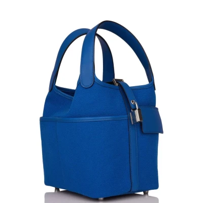 Hermes Picotin Cargo 18 Bleu France Swift and Toile Canvas Palladium Hardware Hermes Picotin Cargo 18 Bleu France Swift and Toile Canvas Palladium Hardware