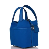 Hermes Picotin Cargo 18 Bleu France Swift and Toile Canvas Palladium Hardware Hermes Picotin Cargo 18 Bleu France Swift and Toile Canvas Palladium Hardware
