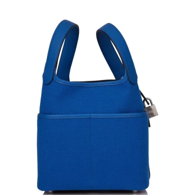 Hermes Picotin Cargo 18 Bleu France Swift and Toile Canvas Palladium Hardware Hermes Picotin Cargo 18 Bleu France Swift and Toile Canvas Palladium Hardware
