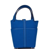 Hermes Picotin Cargo 18 Bleu France Swift and Toile Canvas Palladium Hardware Hermes Picotin Cargo 18 Bleu France Swift and Toile Canvas Palladium Hardware
