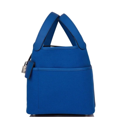 Hermes Picotin Cargo 18 Bleu France Swift and Toile Canvas Palladium Hardware Hermes Picotin Cargo 18 Bleu France Swift and Toile Canvas Palladium Hardware