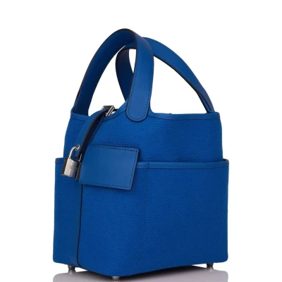 Hermes Picotin Cargo 18 Bleu France Swift and Toile Canvas Palladium Hardware Hermes Picotin Cargo 18 Bleu France Swift and Toile Canvas Palladium Hardware