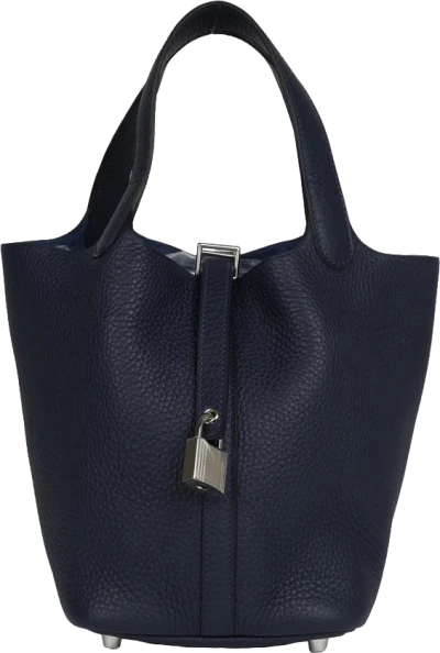 Hermes Picotin Lock 18 Bleu Nuit Clemence Palladium Hardware Hermes Picotin Lock 18 Bleu Nuit Clemence Palladium Hardware