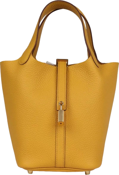 Hermes Picotin Lock 18 Jaune Ambre Clemence Gold Hardware Hermes Picotin Lock 18 Jaune Ambre Clemence Gold Hardware