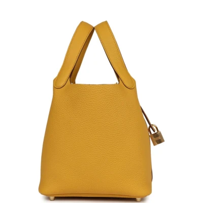 Hermes Picotin Lock 18 Jaune Ambre Clemence Gold Hardware Hermes Picotin Lock 18 Jaune Ambre Clemence Gold Hardware