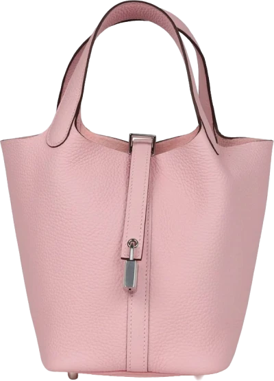 Hermes Picotin Lock 18 Rose Sakura Clemence Palladium Hardware Hermes Picotin Lock 18 Rose Sakura Clemence Palladium Hardware
