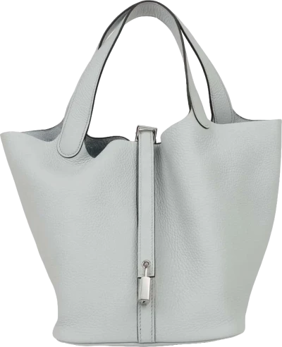 Hermes Picotin Lock 22 Bleu Pale Clemence Palladium Hardware Hermes Picotin Lock 22 Bleu Pale Clemence Palladium Hardware