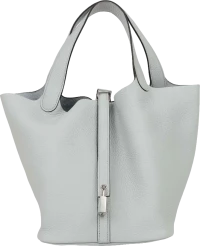 Hermes Picotin Lock 22 Bleu Pale Clemence Palladium Hardware Hermes Picotin Lock 22 Bleu Pale Clemence Palladium Hardware