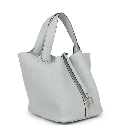 Hermes Picotin Lock 22 Bleu Pale Clemence Palladium Hardware Hermes Picotin Lock 22 Bleu Pale Clemence Palladium Hardware
