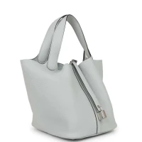 Hermes Picotin Lock 22 Bleu Pale Clemence Palladium Hardware Hermes Picotin Lock 22 Bleu Pale Clemence Palladium Hardware
