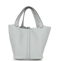 Hermes Picotin Lock 22 Bleu Pale Clemence Palladium Hardware Hermes Picotin Lock 22 Bleu Pale Clemence Palladium Hardware