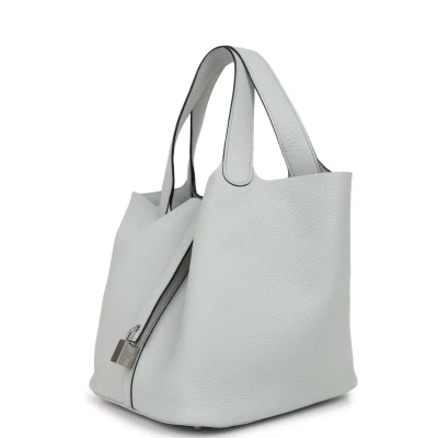 Hermes Picotin Lock 22 Bleu Pale Clemence Palladium Hardware Hermes Picotin Lock 22 Bleu Pale Clemence Palladium Hardware