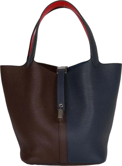 Hermes Picotin Lock 22 Casaque Bleu Nuit, Framboise and Rouge Sellier Clemence Palladium Hardware Hermes Picotin Lock 22 Casaque Bleu Nuit, Framboise and Rouge Sellier Clemence Palladium Hardware