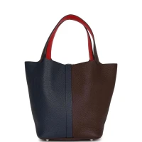 Hermes Picotin Lock 22 Casaque Bleu Nuit, Framboise and Rouge Sellier Clemence Palladium Hardware Hermes Picotin Lock 22 Casaque Bleu Nuit, Framboise and Rouge Sellier Clemence Palladium Hardware