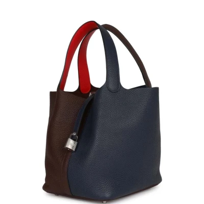 Hermes Picotin Lock 22 Casaque Bleu Nuit, Framboise and Rouge Sellier Clemence Palladium Hardware Hermes Picotin Lock 22 Casaque Bleu Nuit, Framboise and Rouge Sellier Clemence Palladium Hardware