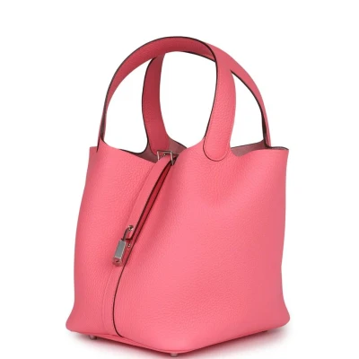 Hermes Picotin Lock 22 Rose Azalee Clemence Palladium Hardware