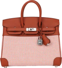 Hermes Quadrille Birkin 25 Sanguine Swift and Toile Palladium Hardware Hermes Quadrille Birkin 25 Sanguine Swift and Toile Palladium Hardware