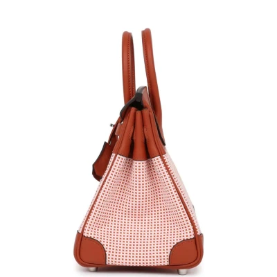 Hermes Quadrille Birkin 25 Sanguine Swift and Toile Palladium Hardware Hermes Quadrille Birkin 25 Sanguine Swift and Toile Palladium Hardware