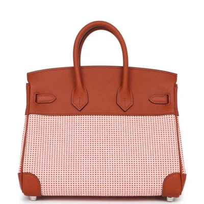 Hermes Quadrille Birkin 25 Sanguine Swift and Toile Palladium Hardware Hermes Quadrille Birkin 25 Sanguine Swift and Toile Palladium Hardware