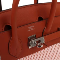 Hermes Quadrille Birkin 25 Sanguine Swift and Toile Palladium Hardware Hermes Quadrille Birkin 25 Sanguine Swift and Toile Palladium Hardware
