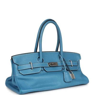Hermes Shoulder Birkin 42 JPG Blue Jean Clemence Palladium Hardware Hermes Shoulder Birkin 42 JPG Blue Jean Clemence Palladium Hardware