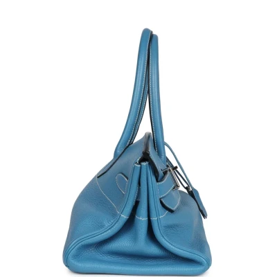 Hermes Shoulder Birkin 42 JPG Blue Jean Clemence Palladium Hardware Hermes Shoulder Birkin 42 JPG Blue Jean Clemence Palladium Hardware
