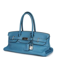 Hermes Shoulder Birkin 42 JPG Blue Jean Clemence Palladium Hardware Hermes Shoulder Birkin 42 JPG Blue Jean Clemence Palladium Hardware