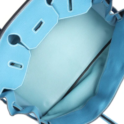 Hermes Shoulder Birkin 42 JPG Blue Jean Clemence Palladium Hardware Hermes Shoulder Birkin 42 JPG Blue Jean Clemence Palladium Hardware