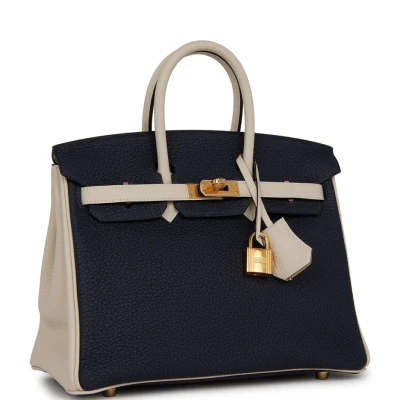 Hermes Special Order (HSS) Birkin 25 Bleu Nuit and Craie Togo Gold Hardware Hermes Special Order (HSS) Birkin 25 Bleu Nuit and Craie Togo Gold Hardware