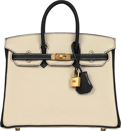 Hermes Special Order (HSS) Birkin 25 Craie and Black Togo Brushed Gold Hardware Hermes Special Order (HSS) Birkin 25 Craie and Black Togo Brushed Gold Hardware