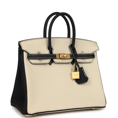 Hermes Special Order (HSS) Birkin 25 Craie and Black Togo Brushed Gold Hardware Hermes Special Order (HSS) Birkin 25 Craie and Black Togo Brushed Gold Hardware