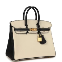 Hermes Special Order (HSS) Birkin 25 Craie and Black Togo Brushed Gold Hardware Hermes Special Order (HSS) Birkin 25 Craie and Black Togo Brushed Gold Hardware