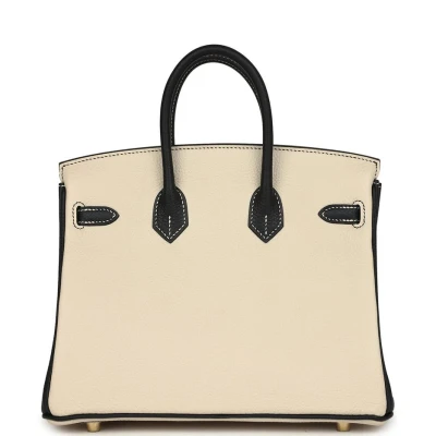 Hermes Special Order (HSS) Birkin 25 Craie and Black Togo Brushed Gold Hardware Hermes Special Order (HSS) Birkin 25 Craie and Black Togo Brushed Gold Hardware