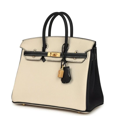Hermes Special Order (HSS) Birkin 25 Craie and Black Togo Brushed Gold Hardware Hermes Special Order (HSS) Birkin 25 Craie and Black Togo Brushed Gold Hardware