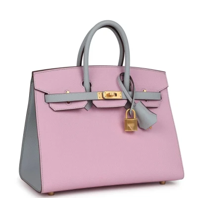 Hermes Special Order (HSS) Birkin 25 Mauve Sylvestre and Bleu Glacier Epsom Brushed Gold Hardware Hermes Special Order (HSS) Birkin 25 Mauve Sylvestre and Bleu Glacier Epsom Brushed Gold Hardware