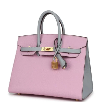 Hermes Special Order (HSS) Birkin 25 Mauve Sylvestre and Bleu Glacier Epsom Brushed Gold Hardware Hermes Special Order (HSS) Birkin 25 Mauve Sylvestre and Bleu Glacier Epsom Brushed Gold Hardware