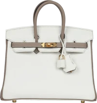 Hermes Special Order (HSS) Birkin 25 White and Gris Tourterelle Clemence Gold Hardware Hermes Special Order (HSS) Birkin 25 White and Gris Tourterelle Clemence Gold Hardware
