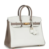 Hermes Special Order (HSS) Birkin 25 White and Gris Tourterelle Clemence Gold Hardware Hermes Special Order (HSS) Birkin 25 White and Gris Tourterelle Clemence Gold Hardware