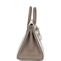 Hermes Special Order (HSS) Birkin 25 White and Gris Tourterelle Clemence Gold Hardware Hermes Special Order (HSS) Birkin 25 White and Gris Tourterelle Clemence Gold Hardware
